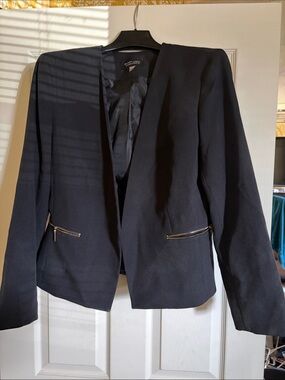 Black Label Black Open-Front Blazer with Gold Zip Accents